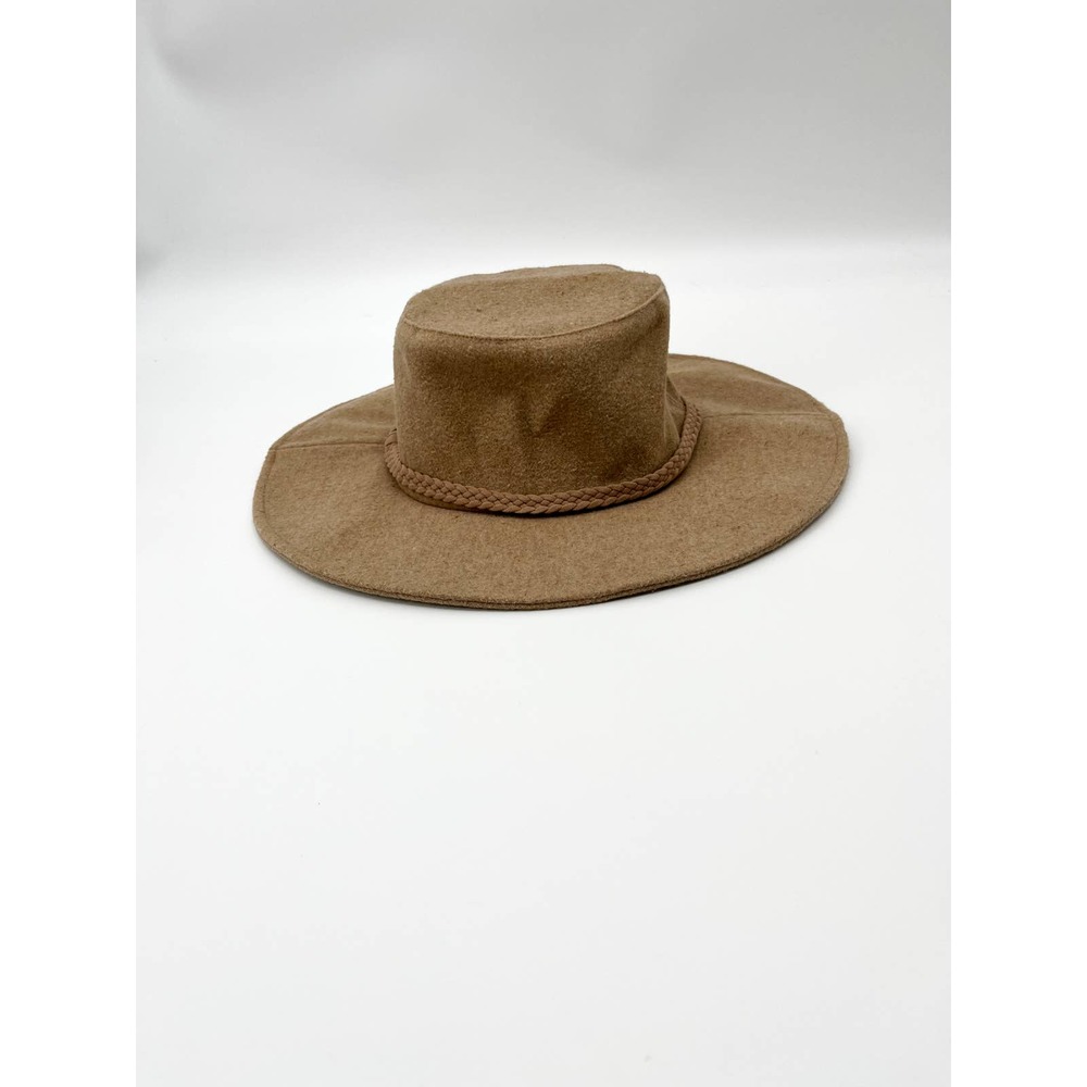 ASN Women's Harper Floppy Hat Tan Wool-blend Felt Packable Wide Brim Braided